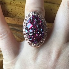 Natural Rhodolite Garnet Sterling Silver Cocktail Ring Size 7