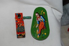 Lot Of 2 Vintage Tin Metal Litho Toy Circus Party New Years Noisemakers