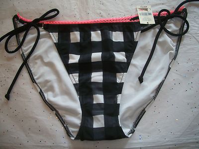  VICTORIA'S SECRET ''PINK'' STRING BIKINI BOTTOM ONLY BLACK & WHITE CHECKS NWT