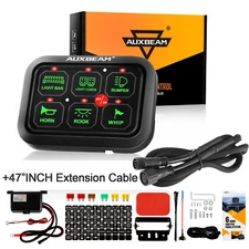 AUXBEAM 6 Gang Switch Panel Relay System Controller+ 47" Extension Cable Harness