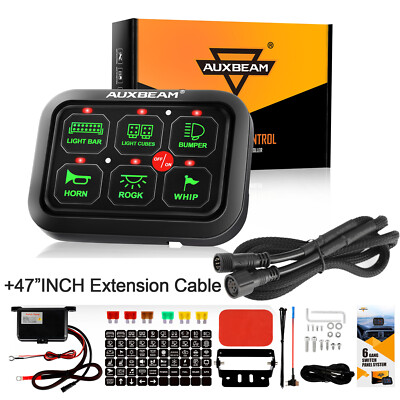 AUXBEAM 6 Gang Switch Panel Relay System Controller+ 47'' Extension Cable Harness
