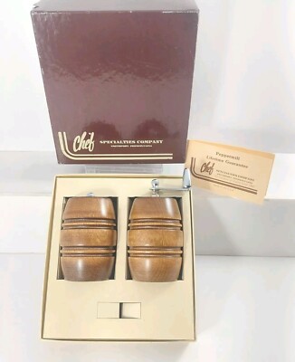 Vtg USA Chef Specialties Salt Shaker & Pepper Mill No ''1 Barrel Nutmeg Brown NOS