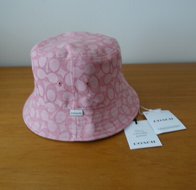 コーチ　バケットハット　ピンク・ブルー　リバーシブル　☆新品未使用☆ COACH REVERSIBLE BUCKET HAT IN SIGNATURE JACQUARD IN PINK