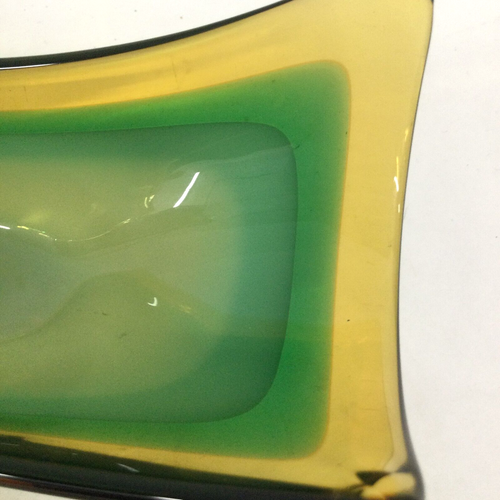 VTG Italian Murano Style Candy Dish Green Yellow Art Glass Sommerso Bowl - Picture 13 of 16