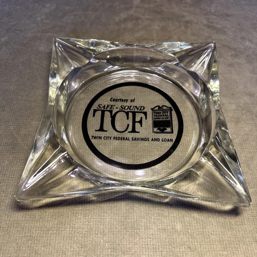Vtg Large Glass Ashtray Twin City Federal Savings & Loan Bank Minnesota - Cigar