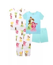 Disney Princess Tiana, Belle and Ariel Toddler Girl's 4-Piece Pajama Set