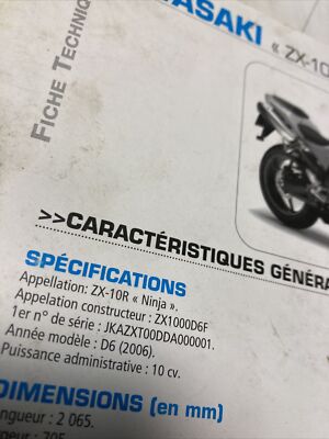 田中ページ Kawasaki ZX-10R 1000 Ninja D6 2006 Motorcycle Technical Sheet RMT