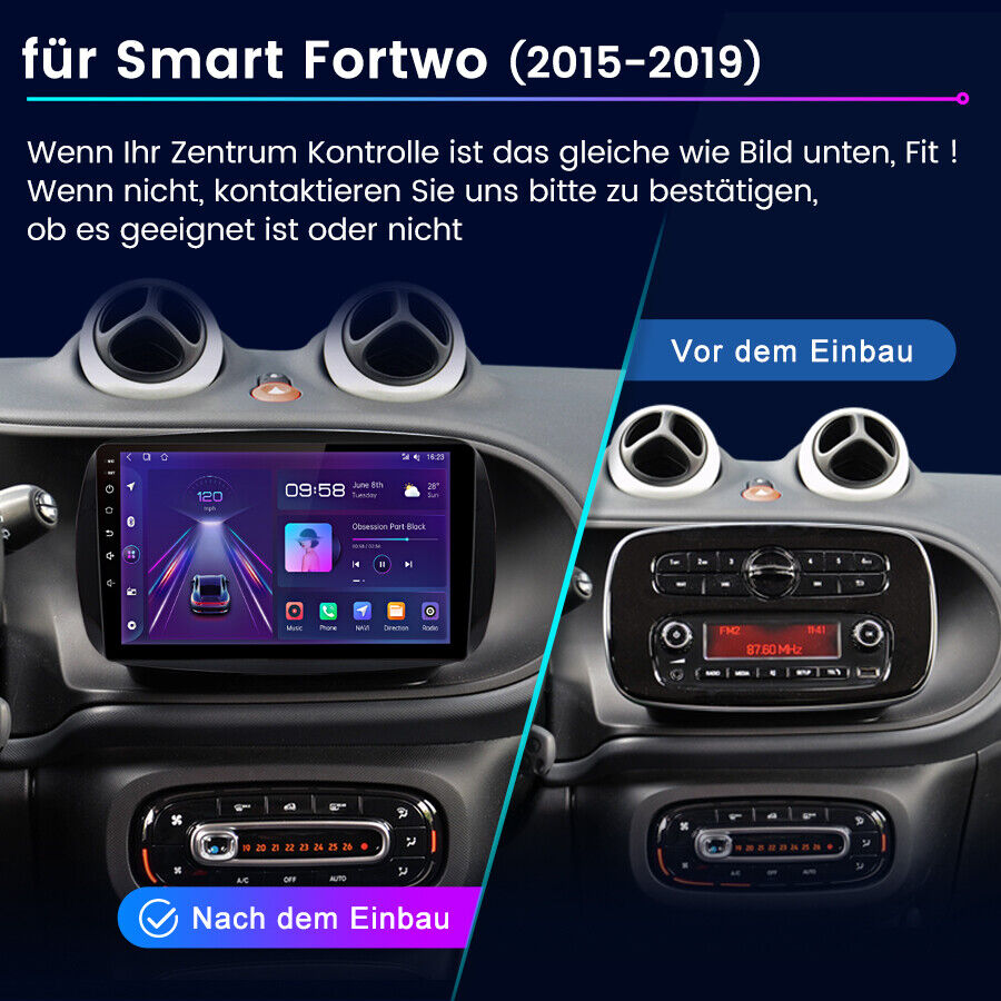 232G Android 12 Autoradio Carplay Für Smart Fortwo 2015-2019 GPS Navi WIFI DAB