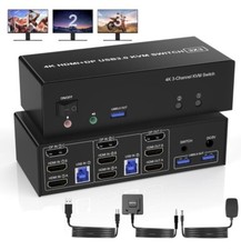 2 HDMI  DisplayPort USB 3.0 KVM Switch 3 Monitors 2 Computers 4K 60Hz Audio Opt