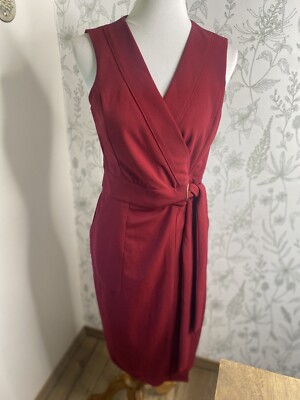 Lulus Office Aesthetic Wine Red Midi Wrap Dress Size Large | eBay