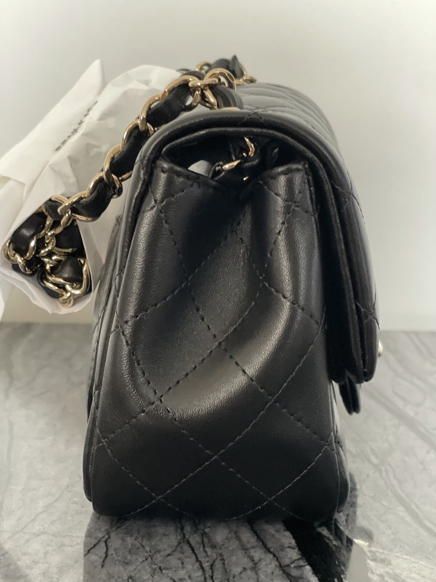 NIB CHANEL MINI SQUARE LAMBSKIN BLACK CHAMPAGNE GOLD | eBay