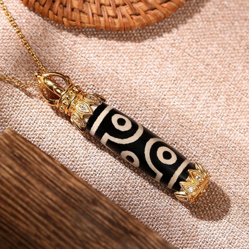 Tibetan Vajra Dzi Pendant Necklace Jewelry with Gold Plated Jewelry Wholesale - Picture 8 of 9
