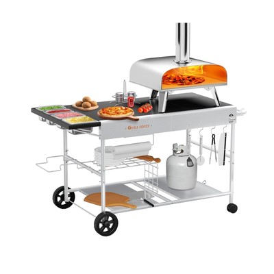 Pizza Oven Table with Topping Station, Outdoor Pizza Oven Cart, Grill Table f...