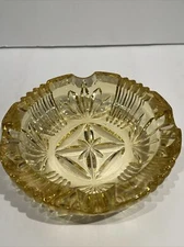  Vintage 6'' Heavy Round Lt Yellow Amber Glass Smoker Tobacco Cigarette Ashtray