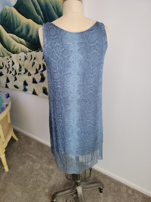 carla conti silk dress Carla Conti Blue Silk Dress Snakeskin Pattern Chiffon Lined Made In Italy  Medium