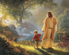 JESUS WALKING WITH A YOUNG BOY Amazing picture 8" x 10" Print ready to be framed