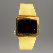 Vintage Hughes Aircraft Co. Gold Tone Red Face Digital Watch Not Tested As Is