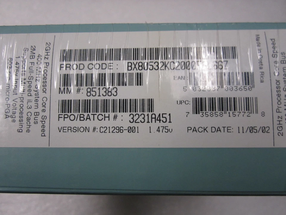 Vintage & New Intel® Xeon® 2.00GHz 2M Cache 400MHz BX80532KC2000F SL66Z - Image 2 of 2
