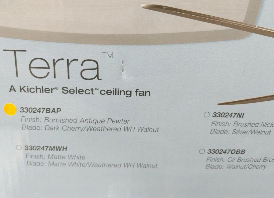 Kichler 330247BAP Terra 52" Ceiling Fan & Blades. Pewter w Cherry/Walnut - Image 3 of 4