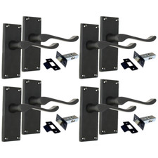 Matt Black Victorian Scroll Door Handle Lever Latch, Including Tubular Latchx4.c