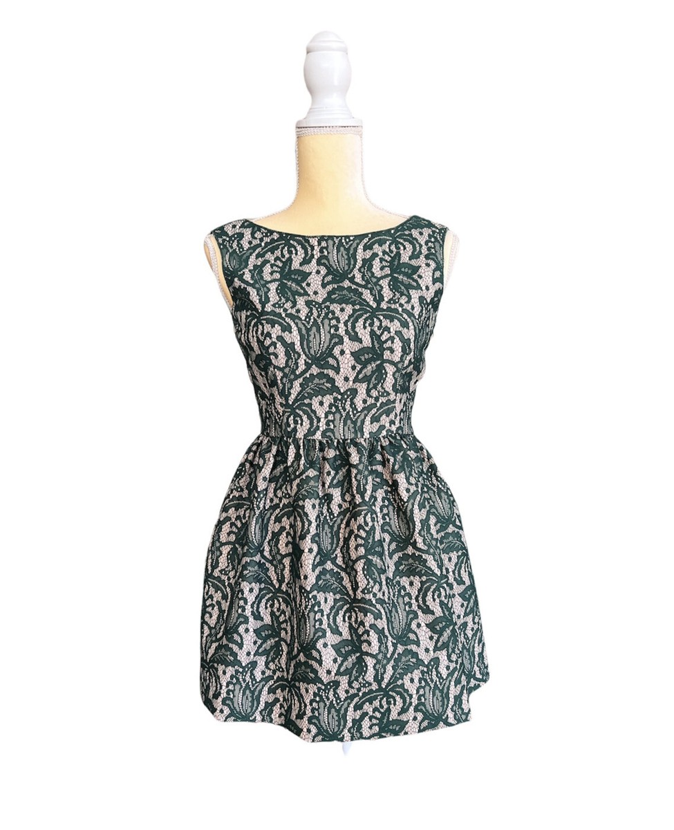Vintage Zara Emerald Black Lace Tulip Dress Size XS 0