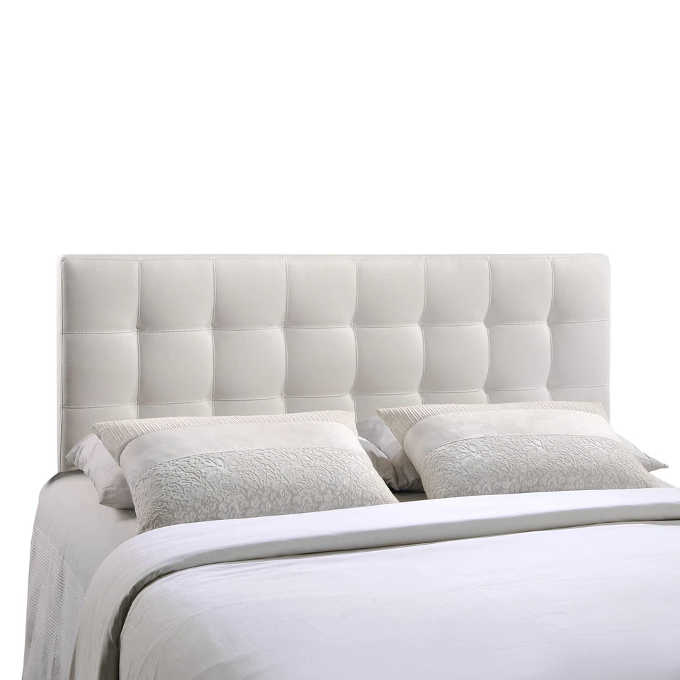 Modway Tufted Upholstered Faux Leather Square Queen Size Headboard in White - Image 2 of 4