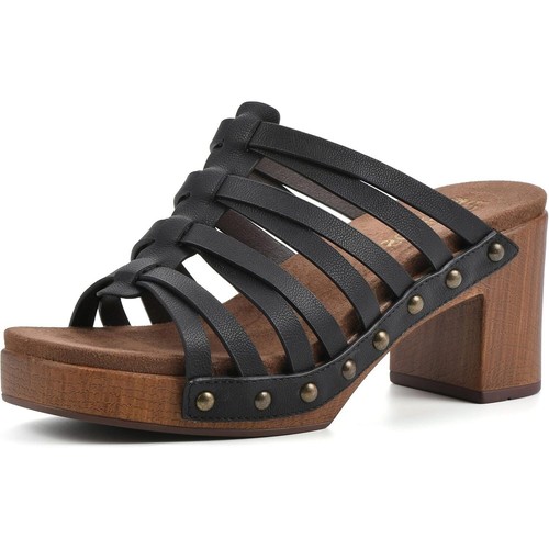 White Mountain Women Block Heel Caged Slide Sandals Jackpot Size US 7.5M Black