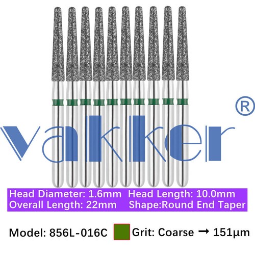 10pc/pk Vakker Dental FG Diamond Burs Round Long/ Round End Taper for High Speed - Picture 12 of 77