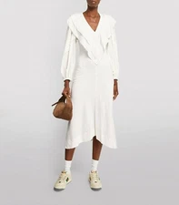 Isabel Marant Étoile Hyde Midi Dress Ruffle Ecru Asymmetrical Evening XS 230494
