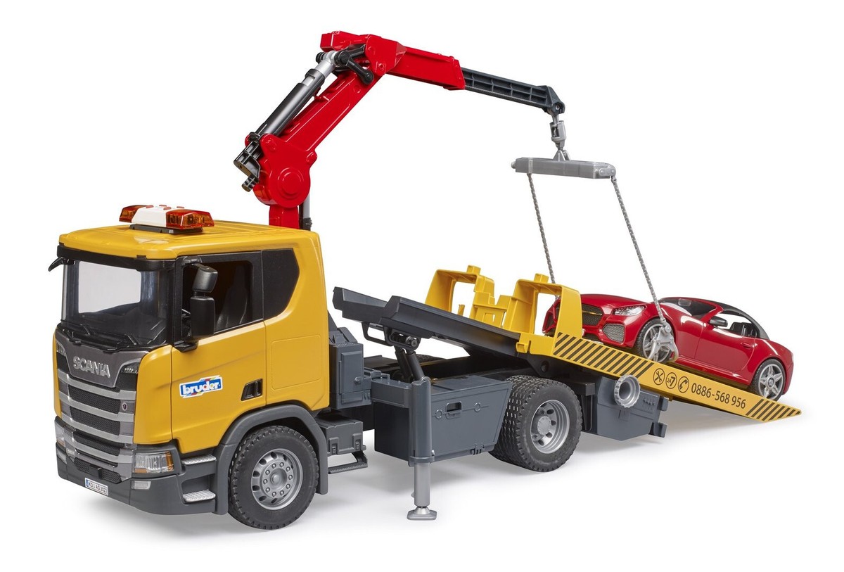 Bruder 03552 Scania Super 560R Flat Top Tow Truck with Bruder 03552 Scania Super 560R Flat Top Tow Truck with