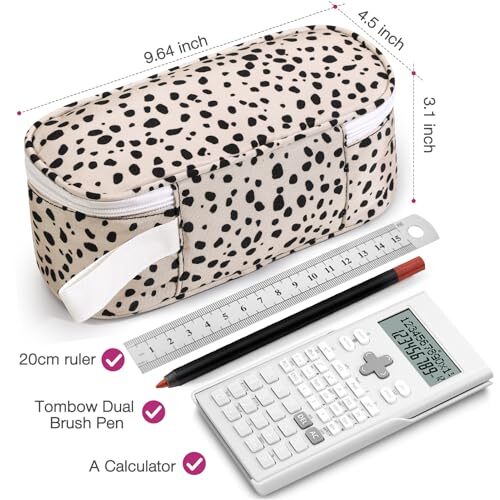 Large Capacity Pencil Case Portable Pencil Pouch Bag School Beige Leopard - Bild 4 von 6