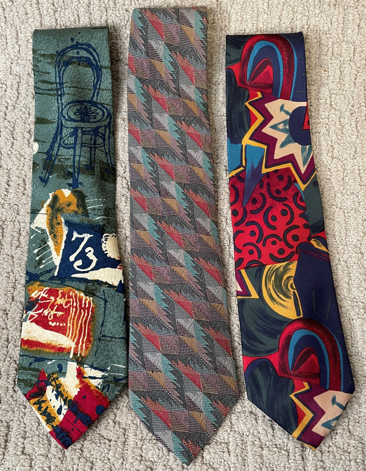 Lot of 3 Structure Silk Ties Abstract Italian Fab… - image 1