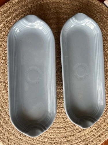 Two Fiesta Vintage Homer Laughlin.  Blue Periwinkle Small Trays 9.5”x 3 5/8”