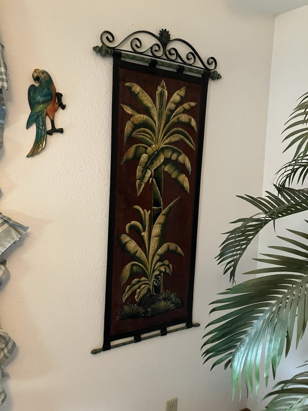 Large Decorative Leather Wall Hanging Tapestry Weighted Palm Trees 26” X 56”
