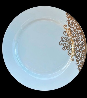 Longda Bone China Speiseteller / Servierplatte mit Goldschnörkelrand