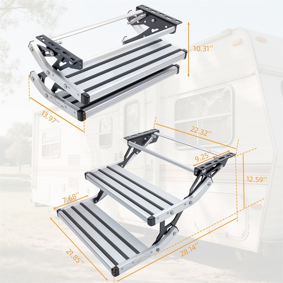 Retractable Additional Step 1/2 Step Aluminium Manual Pull Out Retractable RV Camper Platform Steps ...