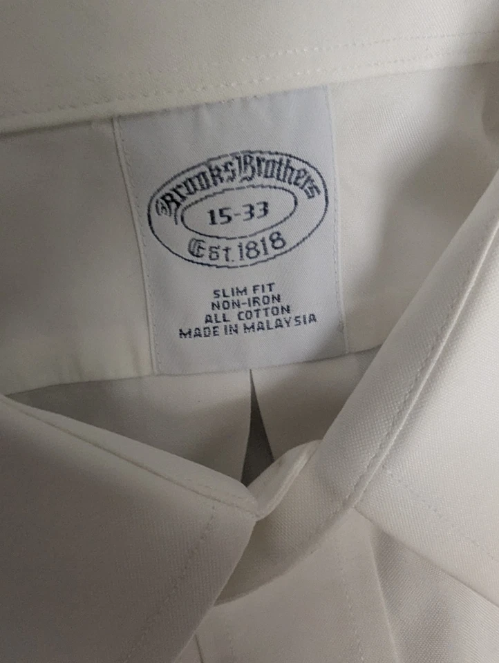 Camisa de vestir clásica blanca Brooks Brothers toda algodón 15/33 calce ajustado sin planchar Foto 3 de 4