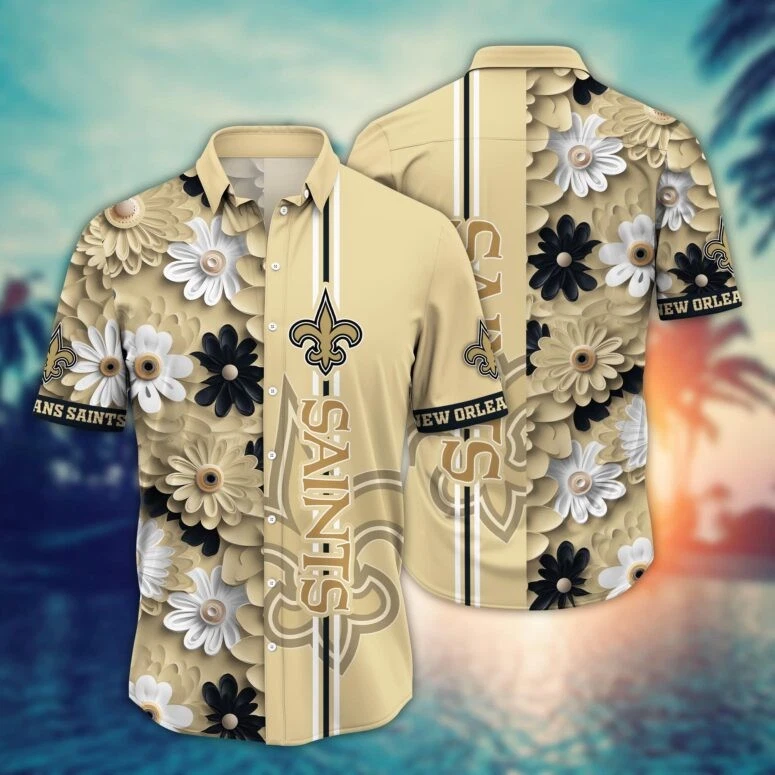 New Orleans Saints Golden Petal Stripe Hawaiian Shirt