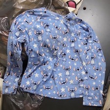 Disney Stitch Girls Pajama Top XL/XG 16-18 Blue Long Sleeve Graphic Print