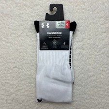 Under Armour UA Soccer Cushioned Over-The-Calf Socks White Black Mens 7-8.5 NEW