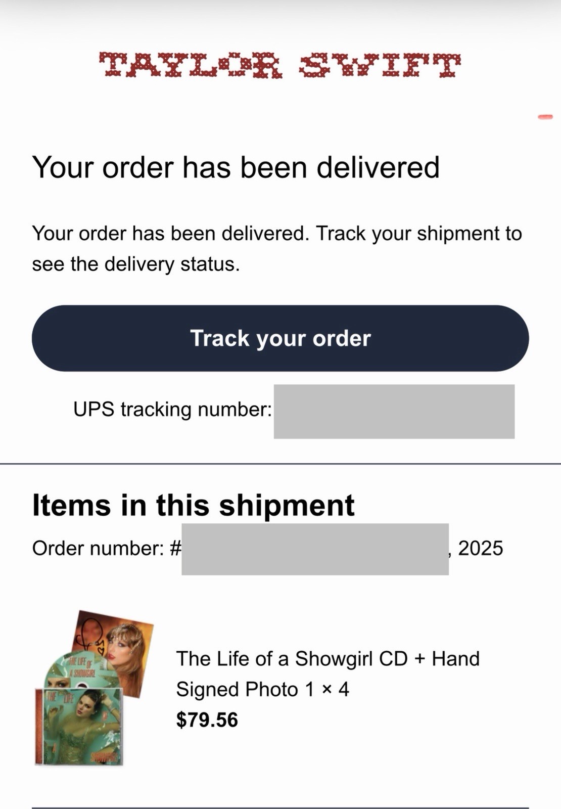 Taylor Swift Hand Signed Autographed Framed CD THE LIFE OF A SHOWGIRL PHOTO 1