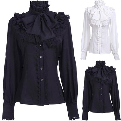 Tops Damen Gothic for Daily for Stage Performance Lolita Shirt Lotus Rüschen To
