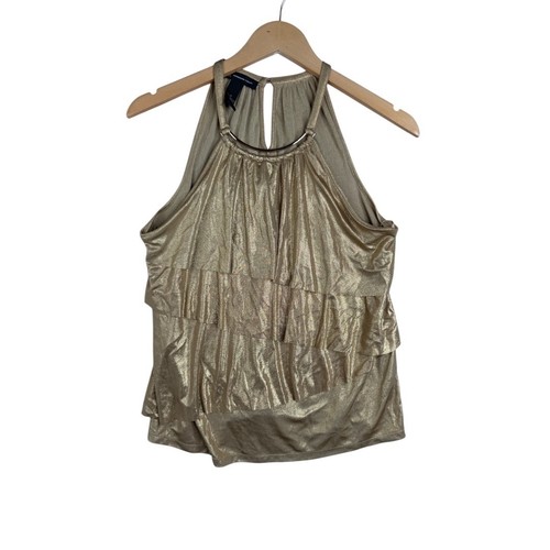 New INC International Concepts Halter Neck Tiered Blouse size Medium Gold
