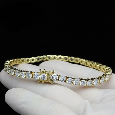 6CT Round Cut Real Moissanite Tennis Bracelet for Women's 14K Yellow Gold Plated