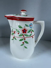 vintage hand-painted ceramic pitcher with a lid made in Japan EUC
