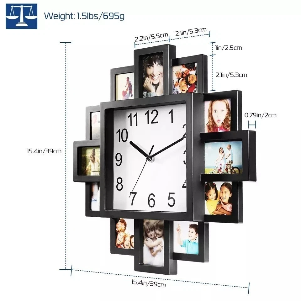 Modern Wall Clock DIY Photo Frame Clock Multi-Photo Art Picture Clock Home Decor - Image 4 of 4