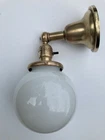 Vintage UNO Art Deco Brass BALL Milk Glass Wall Fixture Sconces  Light Lamp