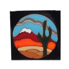 Simagres Made in Italy Ceramic Art Tile Trivet Enamel Desert Cactus Southwest 6"