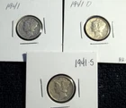 Mercury Dime lot  1941 P-D-S   Lot of 3  (.99 cent start NR)