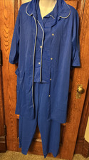 VIntage MCM Sears Royal Blue Nylon Satin 3-pc Pajamas  Robe Peignoir Set, M 38
